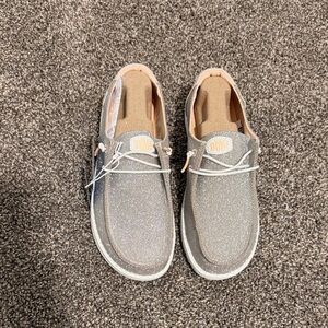 Hey Dude Women's Glittery Gray Flats